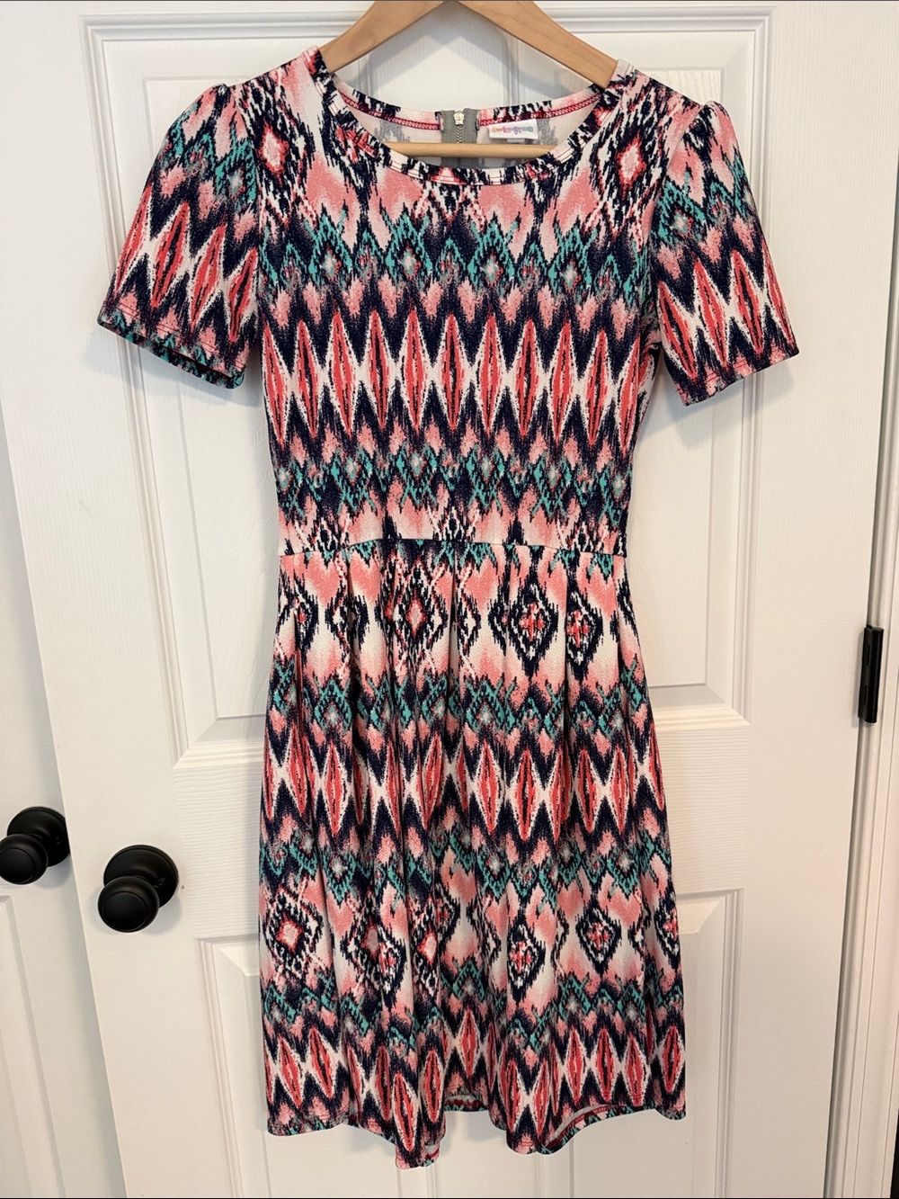 Women’s Pink Geo-Print Short Sleeve Dress